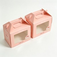 Cajas de cartón ecológicas con ventana transparente y asa para pasteles de cumpleaños de color rosa, muffins y bizcochos suizos