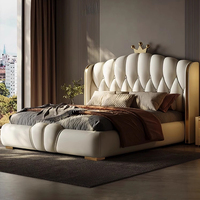 Lit de Luxe Italien en Bois, Cadre de Lit King Size Hôtelier Haut de Gamme en Cuir 1,8M, Lit Rembourré Moderne avec Rangement, Offre Spéciale