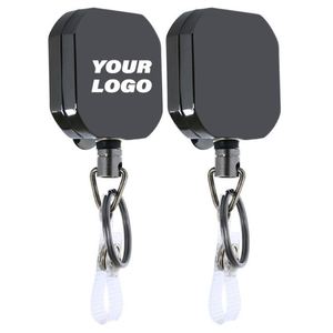 Heavy Duty Retractable Reel Square Metal Id Badge Holder With Belt <b>Clip</b> Camping Key <b>Ring</b> for Name Card Keychain - Product Image 1