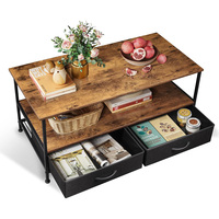 Table basse table basse avec rangement et tiroirs, table centrale en bois à 2 niveaux pour salon chambre à coucher, pieds de table en métal