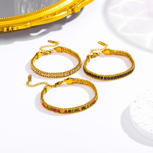 18K Gold Titanium Steel Tennis Chain Bracelet Geometric-shaped Niche <b>Light</b> Luxury Item Zircon Non-Fading Explosive Personality - Product Image 2