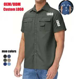 Custom Outdoor Quick Dry UPF50+ Multi Pockets Cargo Work Shirts Mens Safari Hiking Fishing Shirts