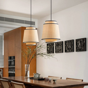 <span class=keywords><strong>Lampadario</strong></span> a Tamburo Moderno Stile Fattoria <span class=keywords><strong>con</strong></span> Paralume in Lino Bianco, Lampade a Sospensione per Isola Cucina, Ingresso, Camera da Letto - Product Image 5