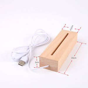 Factory Wholesale High Quality Wooden Handicrafts Ornaments 150mm Without Groove USB White Warm Light Rectangular Wood Led Base