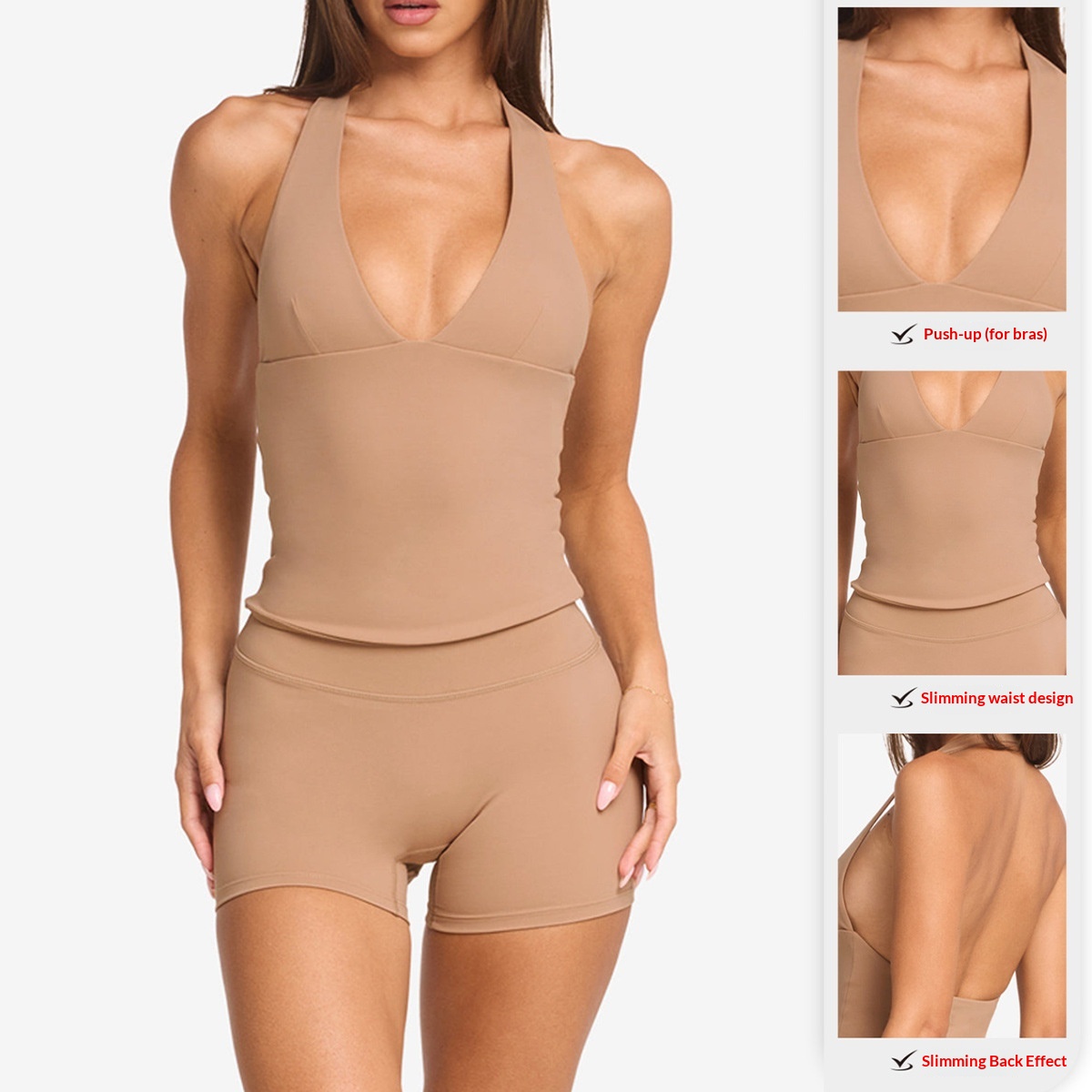 Cross-border V-neck Seamless for Solid Sports Fitness Vest Beautiful Back Shaping Removable Chest Pads Nude-feel Yoga Top