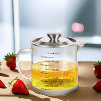 Pot Penyimpanan Minyak Kaca Anti Debu Berkapasitas Besar dengan Filter Jaring Halus Borosilikat Tinggi untuk Memasak dengan Tutup Stainless Steel