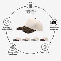 Casquette de baseball 5 panneaux en PVC avec logo personnalisé, patchwork coloré, visière imprimée léopard, style snapback audacieux pour le streetwear