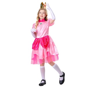 Ensemble de robe de princesse Peach pour enfants avec couronne et gants pour fête d'Halloween, spectacle sur scène, printemps 2025 - Product Image 3