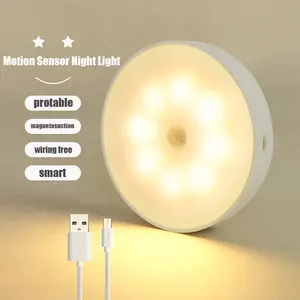 Lampu malam nirkabel Sensor gerak Pir Led, dapat diisi ulang Usb untuk kamar tidur