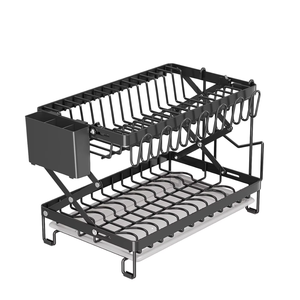High Quality 2-Tier Metal Dish Drying Rack Large-Capacity Over <strong>Sink</strong> Dish <strong>Drainer</strong> <strong>with</strong> Cutlery Plate Standing Type Installation - Product Image 6
