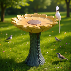 Vasca per Uccelli a Forma di Girasole 24,4 Pollici in Cemento Rinforzato con Fibre, Ornamento Moderno da Giardino per Cortile, Prato, Patio, Uso Esterno - Product Image 2