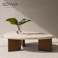 Table basse en bois massif de style nordique avec plateau en travertin, idéale pour les zones d'accueil à domicile et les hôtels