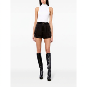 Shorts plissés taille haute personnalisés Leduo pour femme, noirs, à ourlet roulé, décontractés, pour le quotidien et la mode - Product Image 1