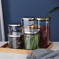 Fournisseur en gros d'usine, récipient de stockage de cuisine carré transparent écologique réutilisable, pot en verre avec couvercle en acier inoxydable