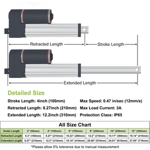 Actionneur linéaire électrique 12V 2000N pour souffleuse à neige en aluminium 100mm-400mm course 36V TV ascenseur 24V moteur à courant continu - Product Image 3