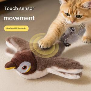 Smart Electric Rechargeable Plush Touch Activated Sparrow Chirp Tweet <strong>Pet</strong> Interactive Movement Flapping Wings <strong>Bird</strong> <strong>Toy</strong> For Cats