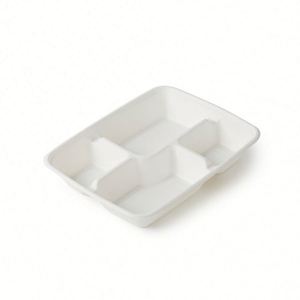 Barquette alimentaire jetable biodégradable en bagasse de canne à sucre blanche, écologique, personnalisée, à 4 compartiments avec couvercle (type boîte en papier) - Product Image 2