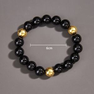 Cuentas de Ónix Negro Brillante para Pulsera con Acero Inoxidable y Baño de Oro, Joyería de Lujo Personalizada para Hombre, para el Budismo - Product Image 5