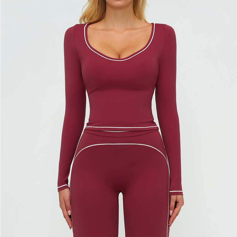 Wholesale Custom Logo Autumn Winter Yoga Long Sleeve Slim-fit Lightweight Solid Sweat-Wicking Fashion T-shirt Outdoor