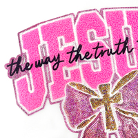 En gros, Badges thermocollants brodés en chenille et à paillettes sur le thème de la foi chrétienne, avec motifs Jésus et Dieu est bon, pour vêtements