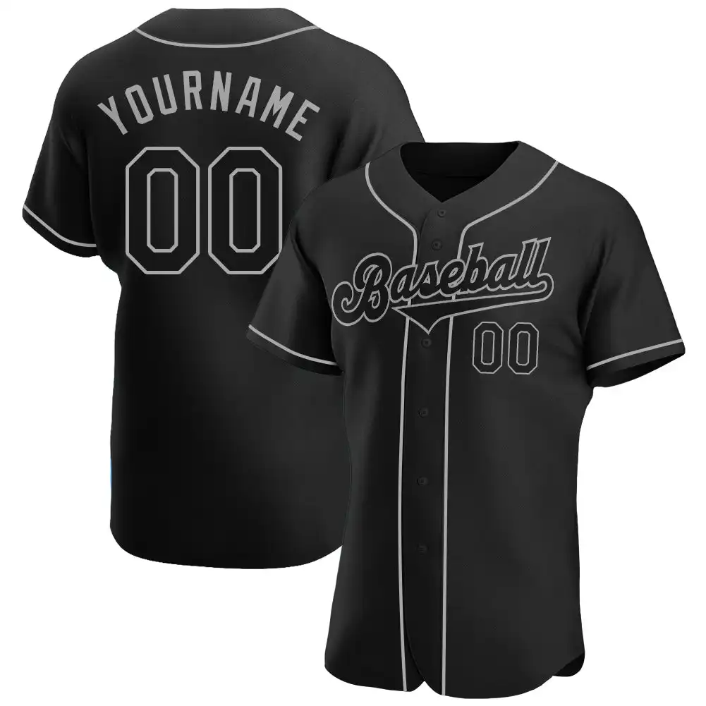 Sublimation Schwarz Schwarz-Grau Authentic Baseball Jersey Großhandel New Design Custom Printing Baseball Trikots