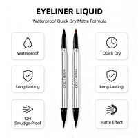 Crayon Eyeliner Double Pointe Marque Blanche Liquide & Gel 2-en-1 Imperméable Longue Tenue Fini Mat Noir et Marron Cosmétiques Yeux