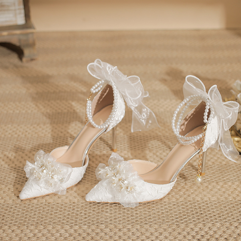 Elegant Crystal Pearl Wedding Bridal Shoes for Women
