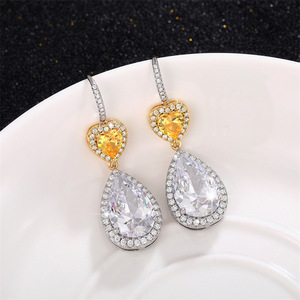 Eleganti Orecchini Pendenti a Goccia a Forma di Cuore per Donne, Bicolore Scintillante, Gioielli alla Moda per Uso Quotidiano e Feste - Product Image 2