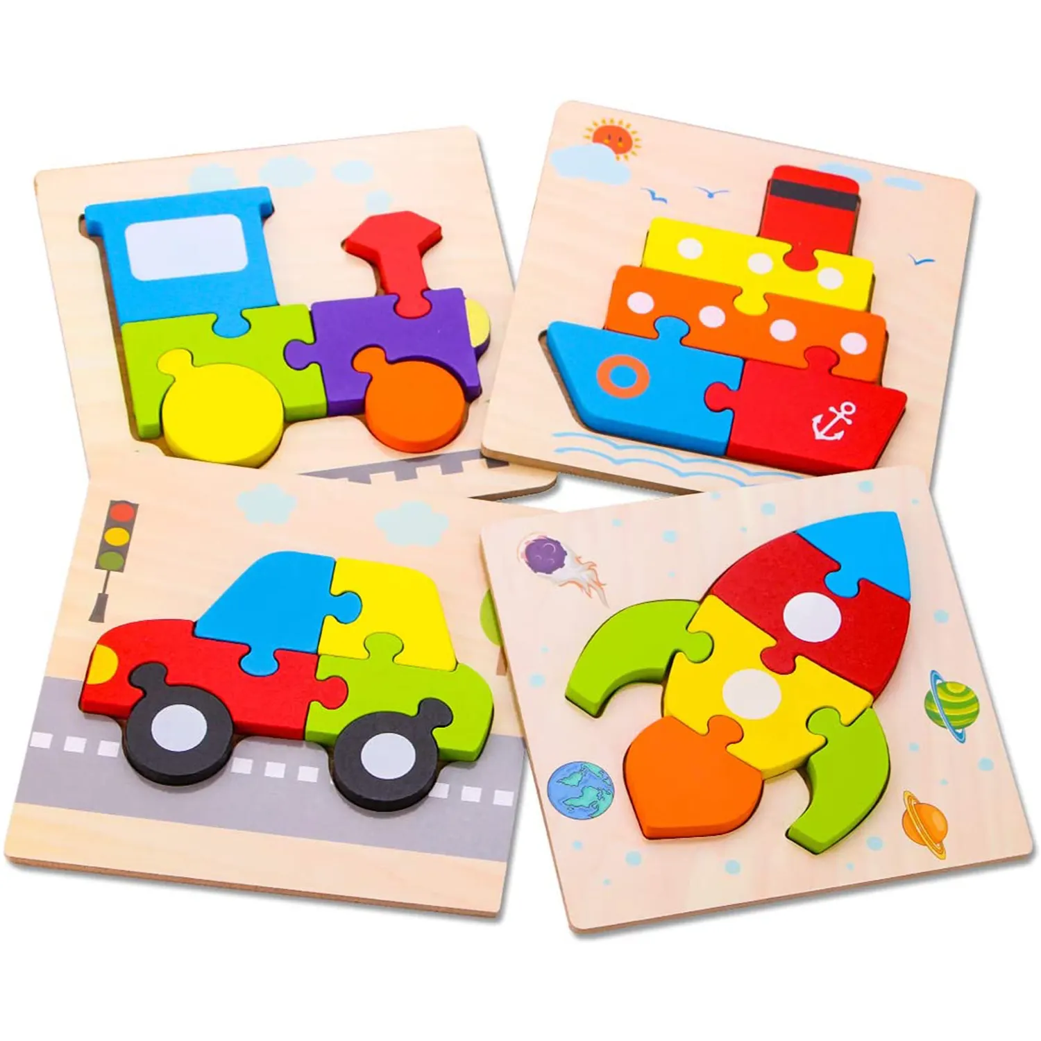 Montessori Toys Wholesale 3d Wooden Shape Puzzle Ship Jigsaw Truck for Adults