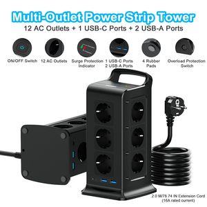 Power Strip Tower Socket <strong>Extension</strong> Lead With 12 Widely Spaced Outlets 3 <strong>USB</strong> Ports <strong>Extension</strong> - Product Image 2