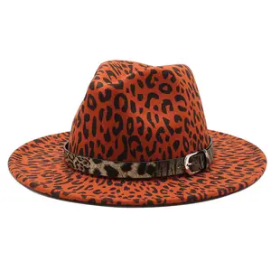 Wool Felt 2 Tone Wide Brim Hat Formal Leopard Print Fashion Autumn Winter New Wholesale Leopard Women Fedora Hats