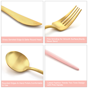 ชุดช้อนส้อมสแตนเลสสีทองและสีชมพู 18/10 สำหรับงานแต่งงาน ขายส่ง - Product Image 3