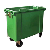 Grande poubelle à roulettes extérieure en plastique 660L Structure debout à toit ouvert Conteneur à ordures de recyclage Poubelle communautaire