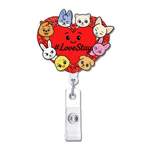 Bonito Portacredenciales Retráctil con Purpurina, Diseño Vaquero, Margarita y Cara Sonriente, Clip Retráctil para Identificación - Product Image 1