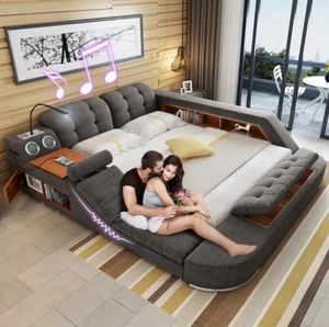 Muebles de dormitorio Juegos de dormitorio de cuero y tela Camas de masaje de función inteligente para Home Hotel - Product Image 1
