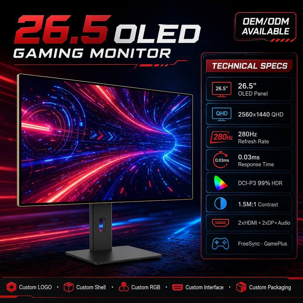 AM-<strong>OLED</strong> <strong>Gaming</strong> <strong>Monitor</strong> 27 Inch QHD 280Hz 0.03ms DCI-P3 99% HDR Computer Screen with DP for Esports Wholesale