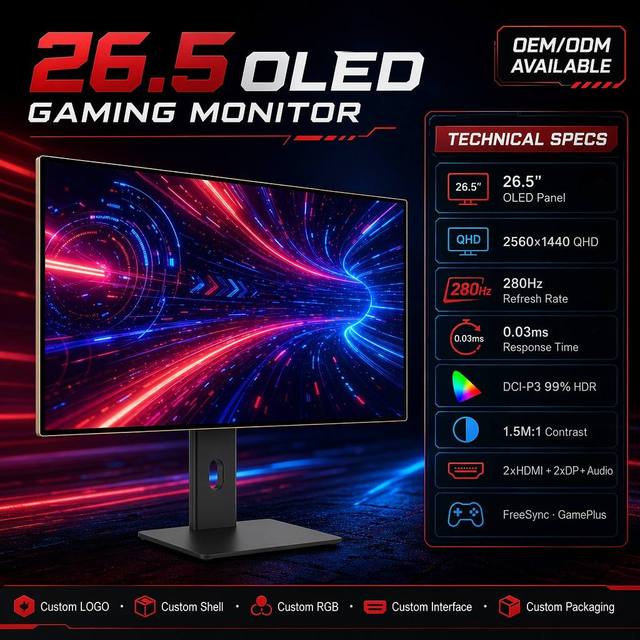 AM-OLED Gaming Monitor 27 Inch QHD 280Hz 0.03ms DCI-P3 99% HDR Computer Screen with HDMI DP for Esports Wholesale
