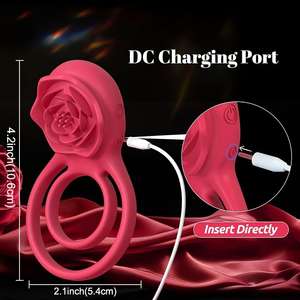 Fast Delivery From US Warehouse Men's Soft Silicone Cock Ring G Spot Stimulator Rose Shaped Male <b>Vibrating</b> Penis Massager - Product Image 2