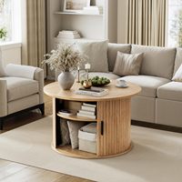Table basse ronde moderne SENYU avec plateau relevable et étagère de rangement, plateau en bois, meubles de salon, diamètre 26,7 pouces