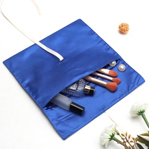 Reusable Custom Logo Printed Blue Satin <b>Envelope</b> Cosmetic Wallet Handbag Dust Pouch With Ribbon Tie Lingerie Gift Hair Wig Bag - Product Image 3