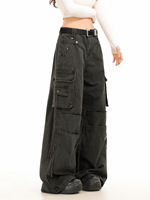 Pantalon cargo personnalisé OEM ODM unisexe, pantalon ample à jambes larges, coton, cordon de serrage, patchwork, hip hop, streetwear vintage, pantalon cargo décontracté
