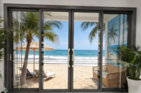 Portes coulissantes en verre minimalistes en alliage d'aluminium FIDELIS avec finition résistante à l'eau