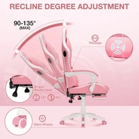 Chaise de jeu Racer avec bande lumineuse LED RGB rose et bleue, chaise VR ergonomique inclinable, repose-pieds, appui-tête, coussin lombaire, pivotante