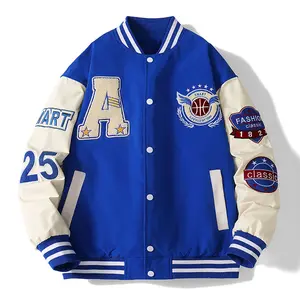 Jaqueta para homens Primavera Casacos Bordados Casuais Logotipo padrão personalizado Vintage retro baseball Varsity Jaqueta streetwear