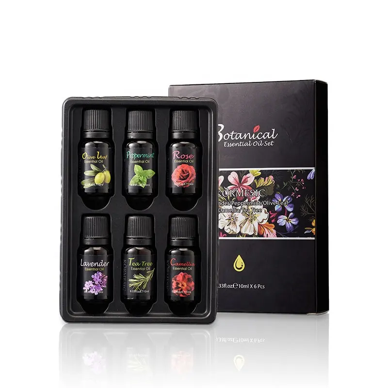 KORMESIC Aromatherapy Top Grade Essential Oil Set 6 pack 10ml Lavender Peppermint Camellia Rose Olive Tea Tree Oil