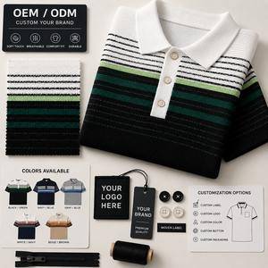 Suéteres Polo de Punto para Hombre, Manga Corta, a Rayas, Tejido Suave, Logotipo Personalizado, Marca Privada, Fabricante OEM ODM - Product Image 3