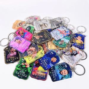 Llavero de acrílico con tarjeta de estrella del fútbol, llavero personalizado con estadísticas del jugador, regalo transparente de acrílico para aficionados al fútbol, colgante para coche o bolso. - Product Image 1