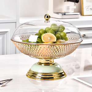 Round Glass Fruit Platter With Lid Crystal Design For Kitchen Table Decor - Product Image 2