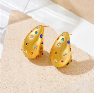 ต่างหูสแตนเลสสำหรับผู้หญิงทรงหยดน้ำตากลวงแบบมินิมอลสำหรับผู้หญิง - Product Image 4