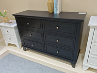 Commode à 5 tiroirs, style farmhouse classique, cadre surélevé, armoire de rangement haute avec finition en grain de bois pour chambre à coucher